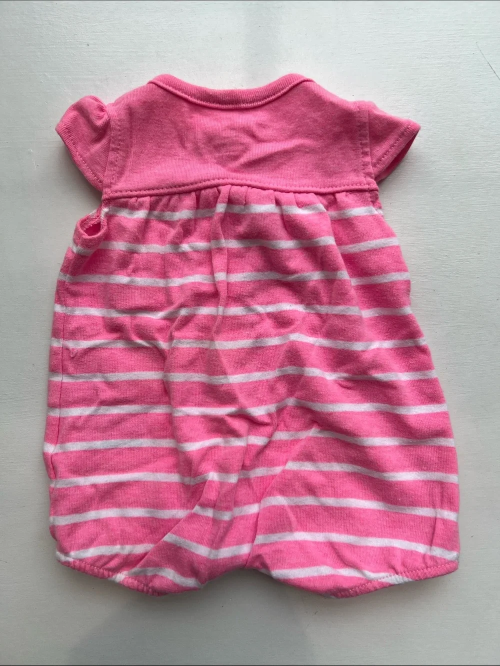 Carter's Hot Pink Striped Romper with Blue Bow Accent